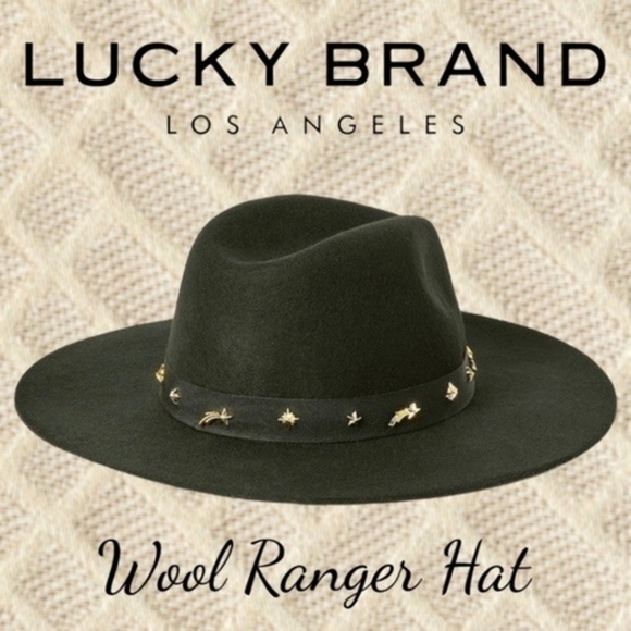 Lucky Brand Accessories - LUCKY BRAND (NWT) 100% WOOL Gold-Charm-Accented Band Black Wide Brim Ranger Hat